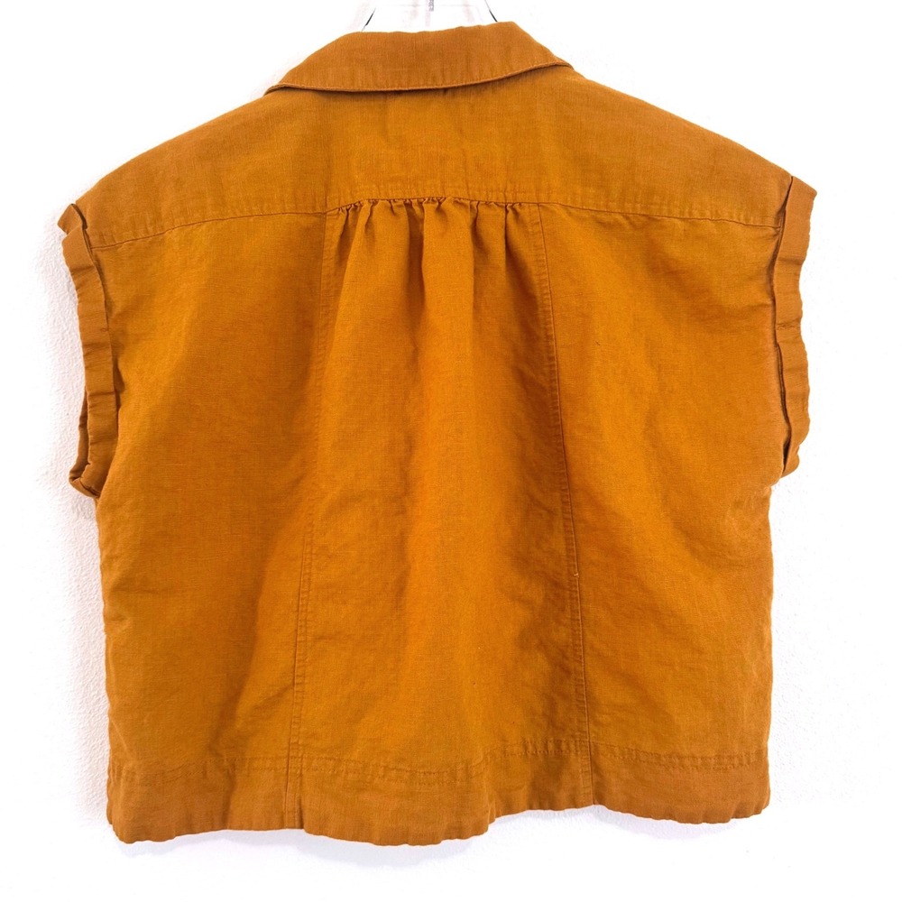 By Anthropologie Cropped Utility Pullover - Ochre Mustard Yellow Linen Blend Top - Picture 4 of 4
